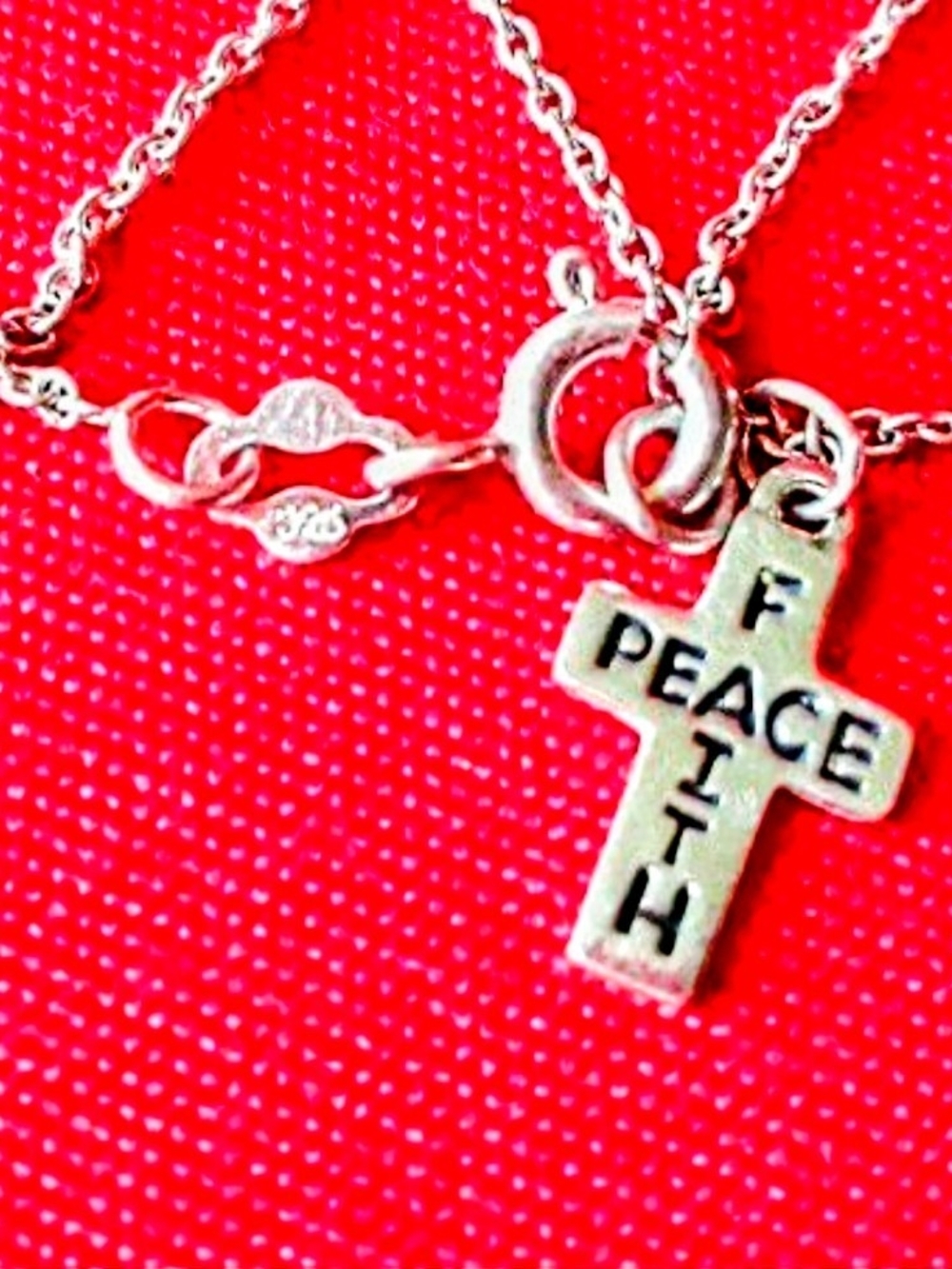 925 Peace Faith Cross Charm Necklace - 925 Sterling Silver. - Picture 2 of 6